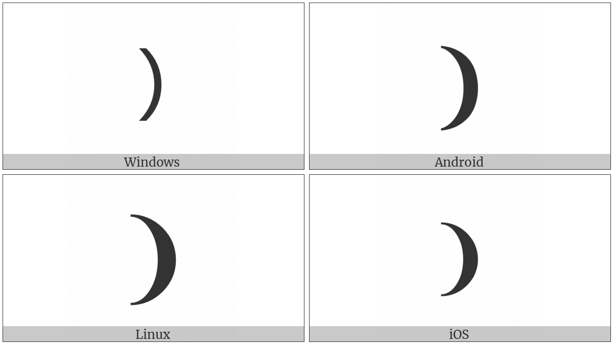 Medium Right Parenthesis Ornament on various operating systems