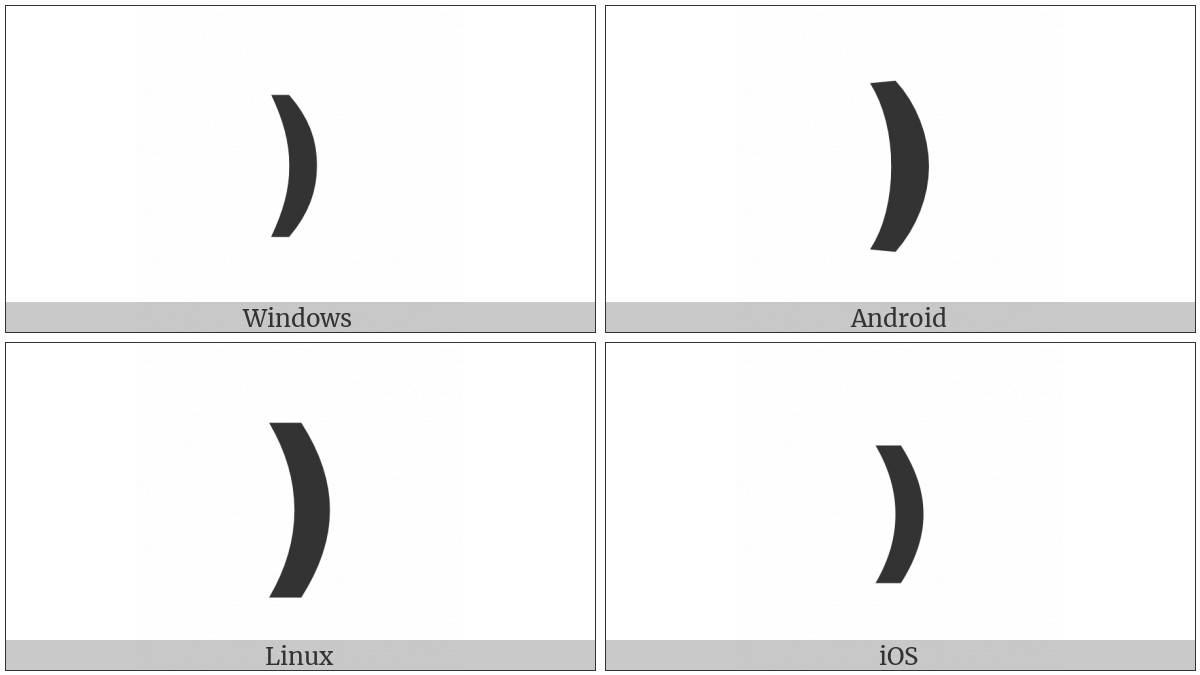 Medium Flattened Right Parenthesis Ornament on various operating systems