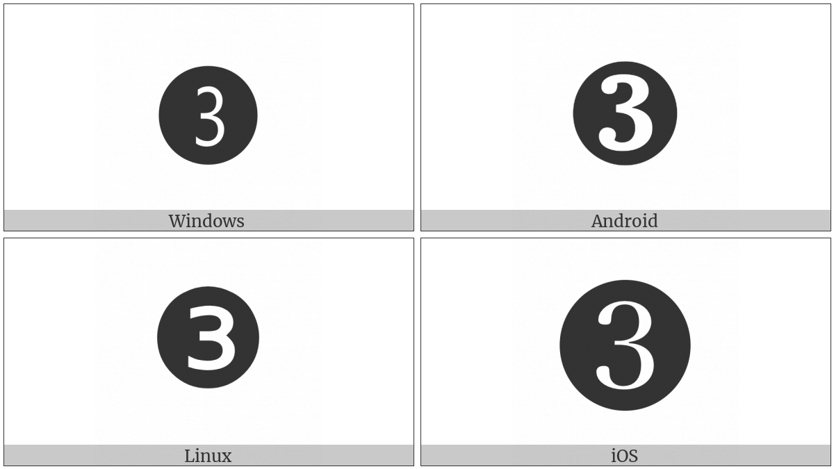 Dingbat Negative Circled Digit Three on various operating systems