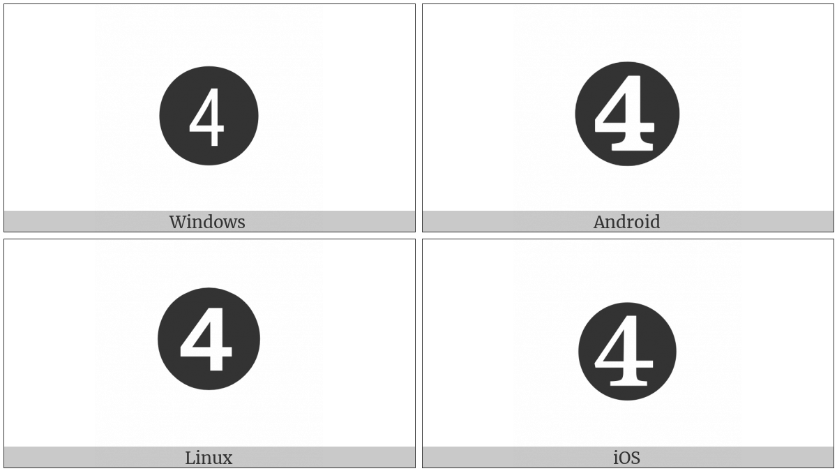 Dingbat Negative Circled Digit Four on various operating systems