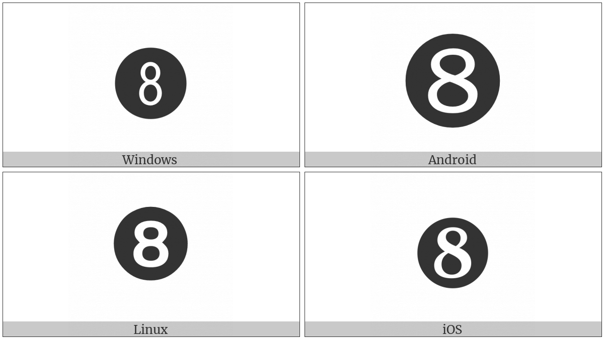 Dingbat Negative Circled Digit Eight on various operating systems