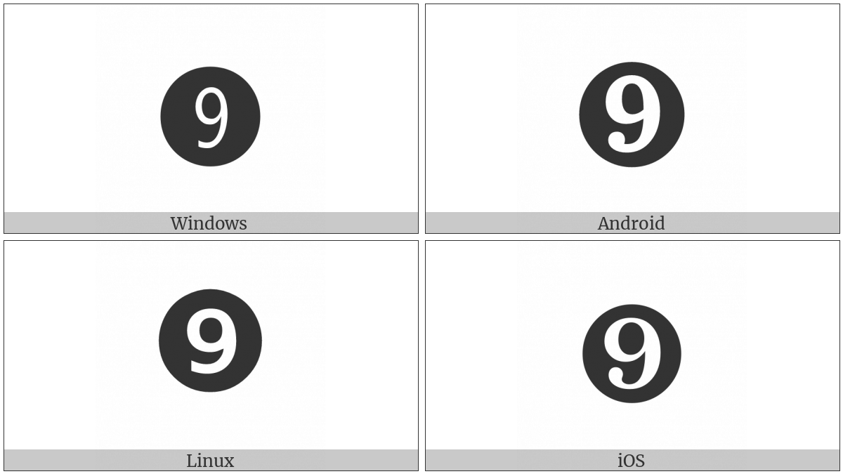 Dingbat Negative Circled Digit Nine on various operating systems