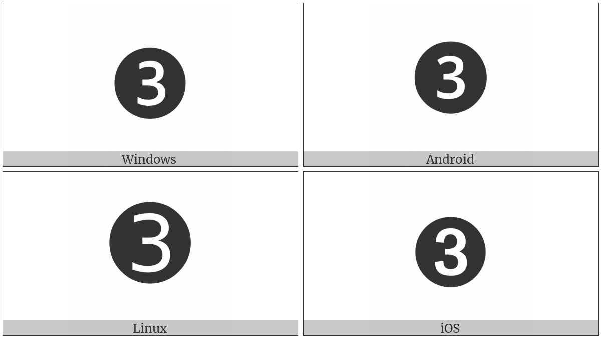 Dingbat Negative Circled Sans-Serif Digit Three on various operating systems