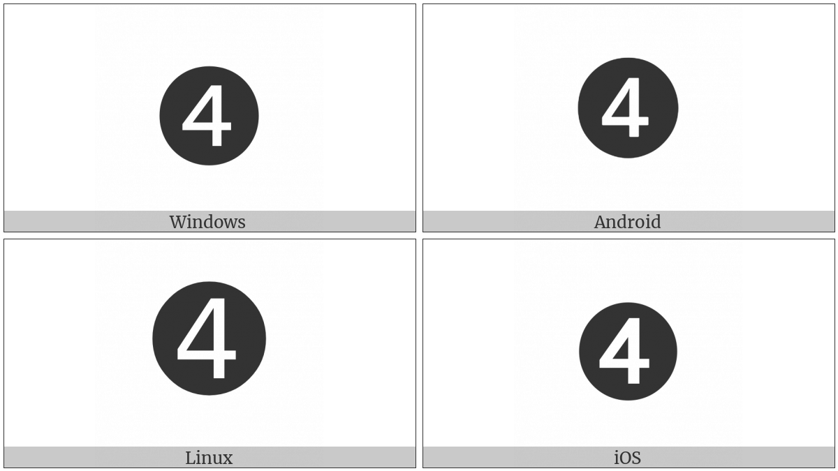 Dingbat Negative Circled Sans-Serif Digit Four on various operating systems