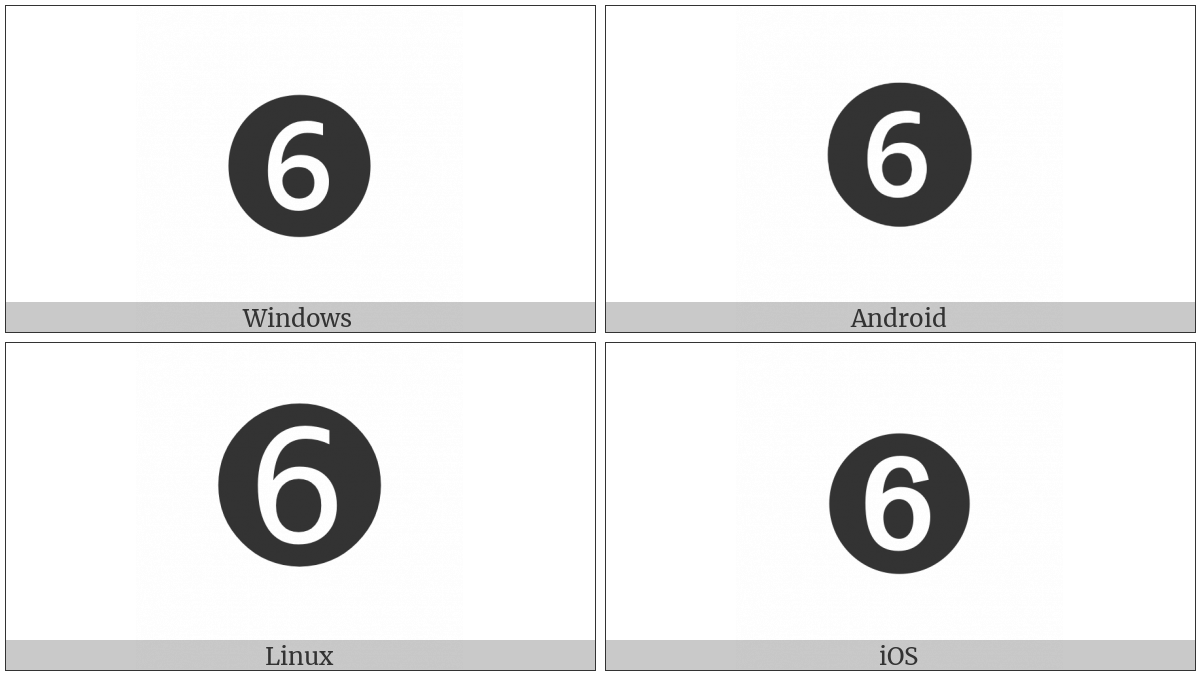 Dingbat Negative Circled Sans-Serif Digit Six on various operating systems