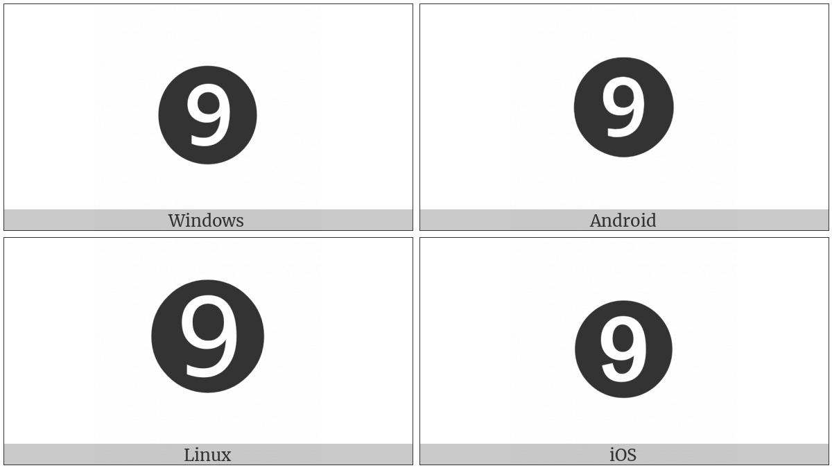 Dingbat Negative Circled Sans-Serif Digit Nine on various operating systems