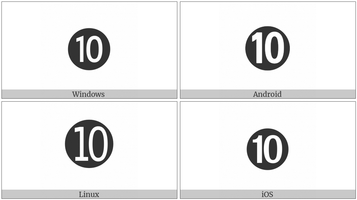 Dingbat Negative Circled Sans-Serif Number Ten on various operating systems