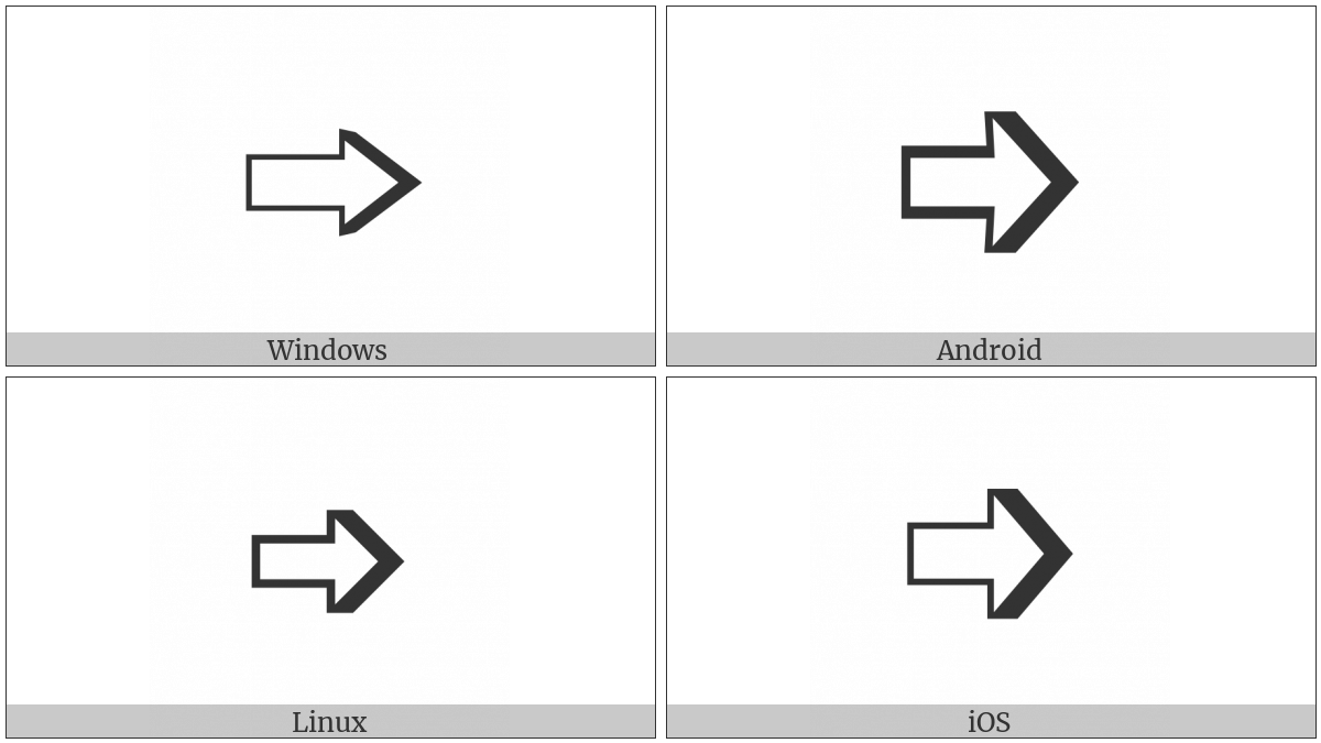 Right-Shaded White Rightwards Arrow on various operating systems