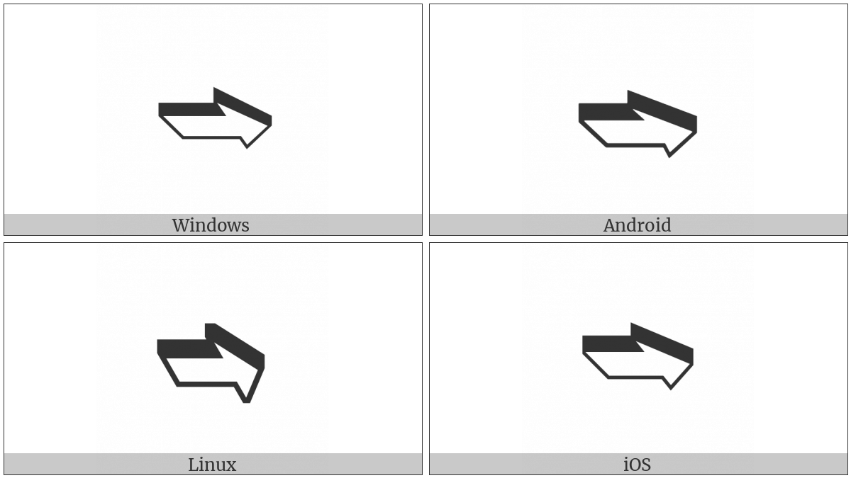 Front-Tilted Shadowed White Rightwards Arrow on various operating systems