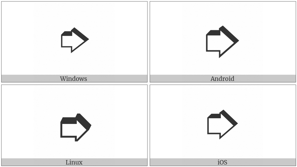 Heavy Upper Right-Shadowed White Rightwards Arrow on various operating systems