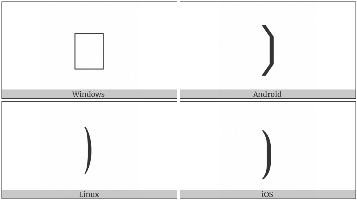 Mathematical Right Flattened Parenthesis on various operating systems