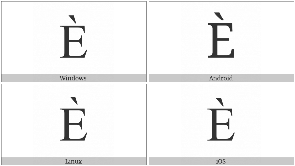 Cyrillic Capital Letter Ie With Grave on various operating systems