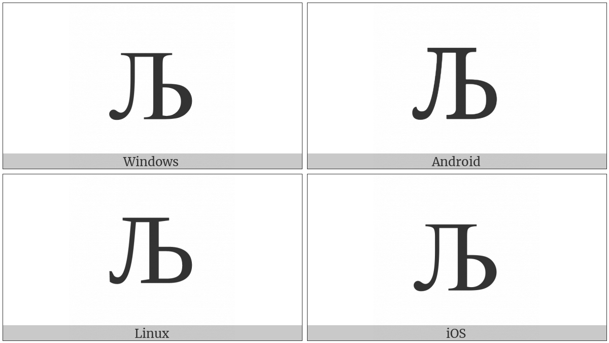 Cyrillic Capital Letter Lje on various operating systems