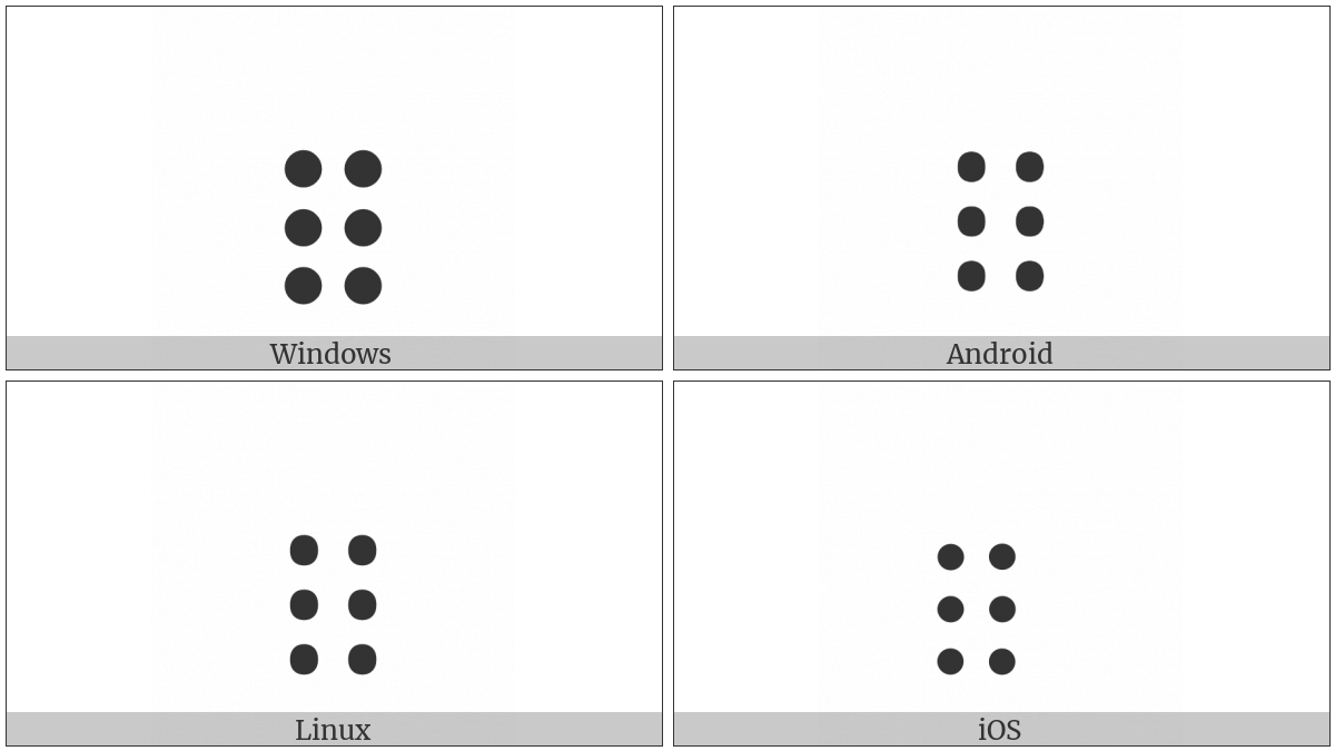 Braille Pattern Dots-235678 on various operating systems