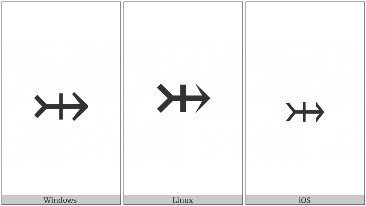 Rightwards Arrow With Tail With Vertical Stroke on various operating systems