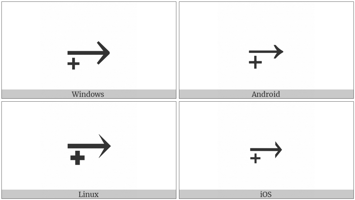 Rightwards Arrow With Plus Below on various operating systems