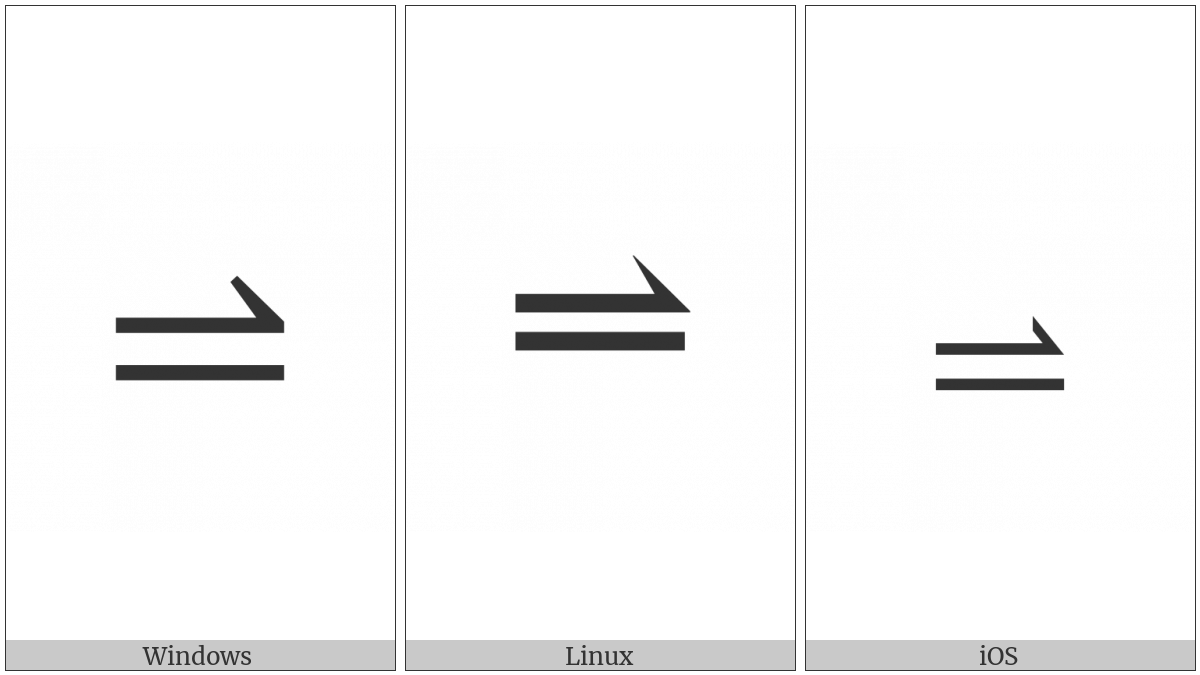 Rightwards Harpoon With Barb Up Above Long Dash on various operating systems