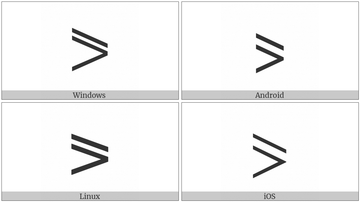 Slanted Equal To Or Greater-Than on various operating systems