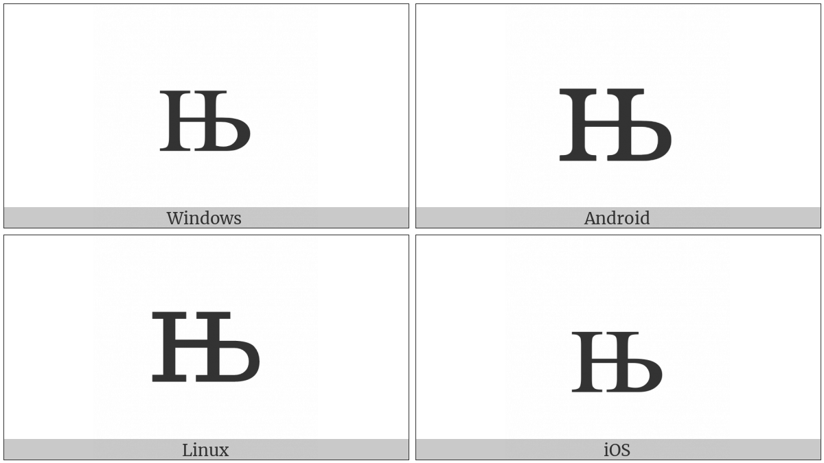 Cyrillic Small Letter Nje on various operating systems