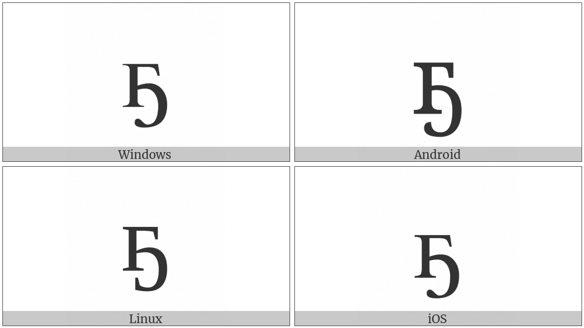 Cyrillic Small Letter Ghe With Middle Hook on various operating systems
