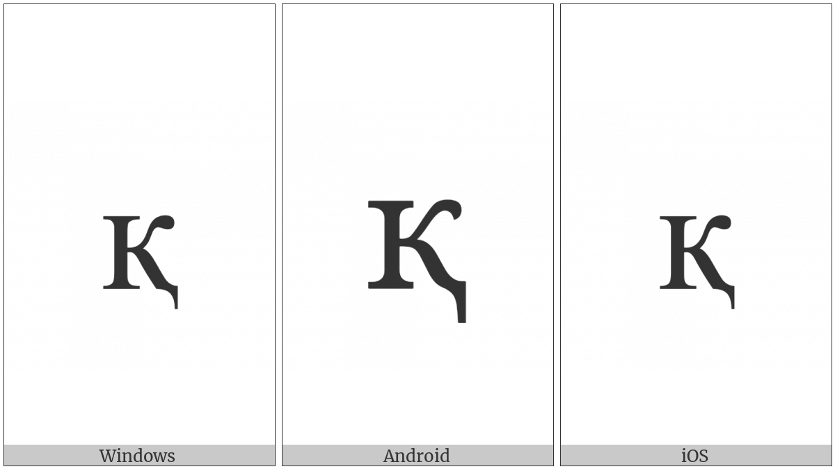 Cyrillic Small Letter Ka With Descender on various operating systems