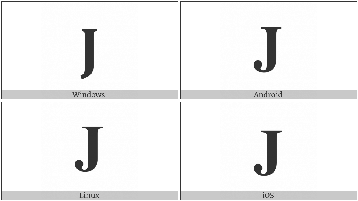 Mathematical Bold Capital J on various operating systems