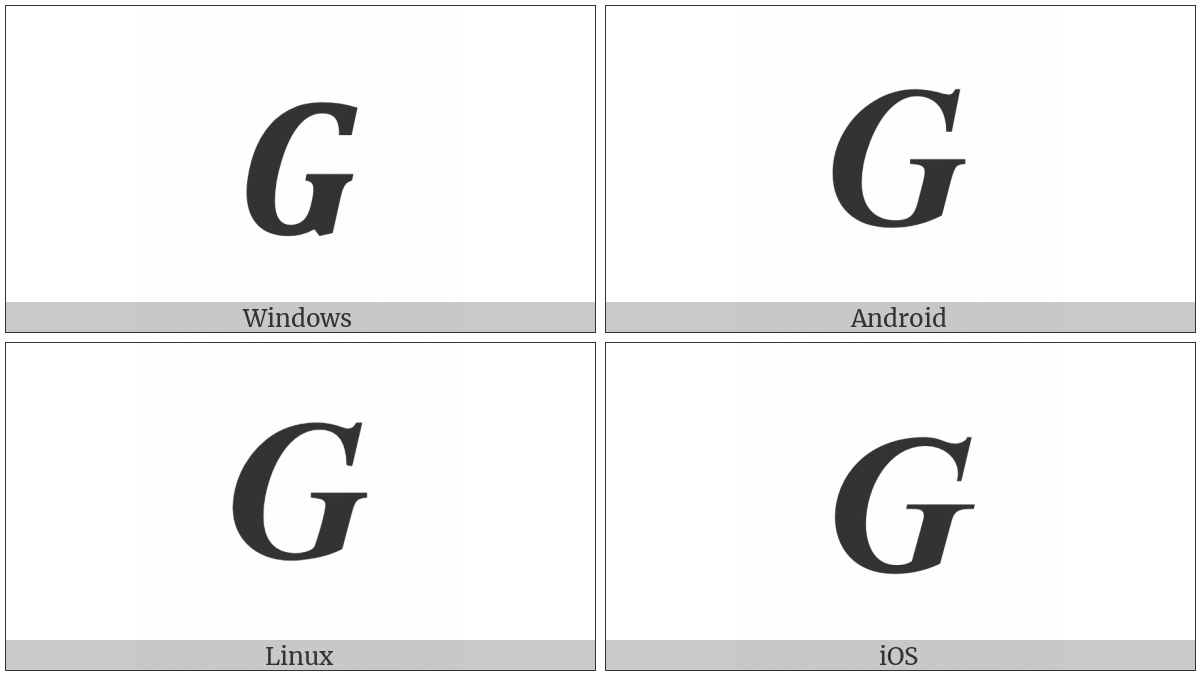 Mathematical Bold Italic Capital G on various operating systems