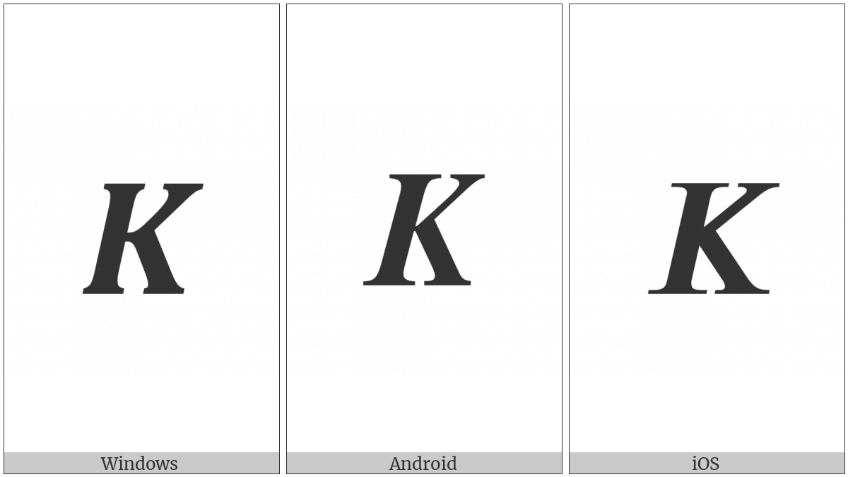 Mathematical Bold Italic Capital K on various operating systems