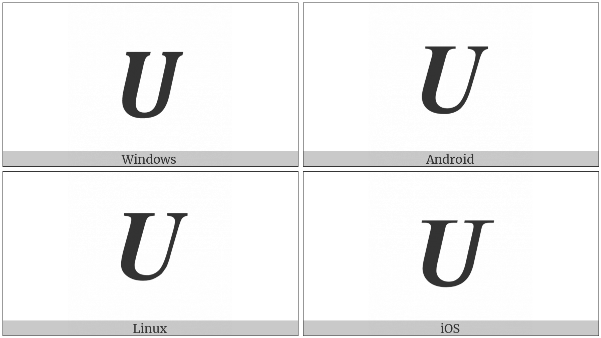 Mathematical Bold Italic Capital U on various operating systems