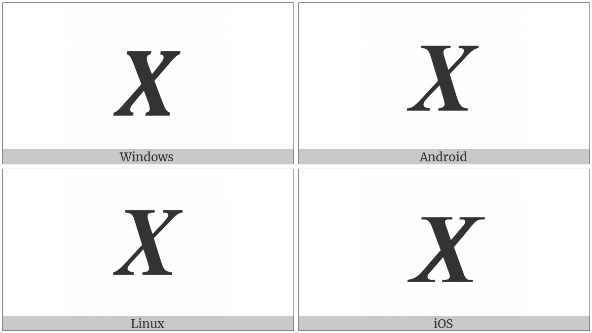 Mathematical Bold Italic Capital X on various operating systems