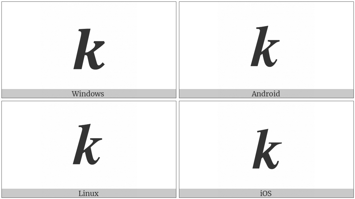 Mathematical Bold Italic Small K on various operating systems