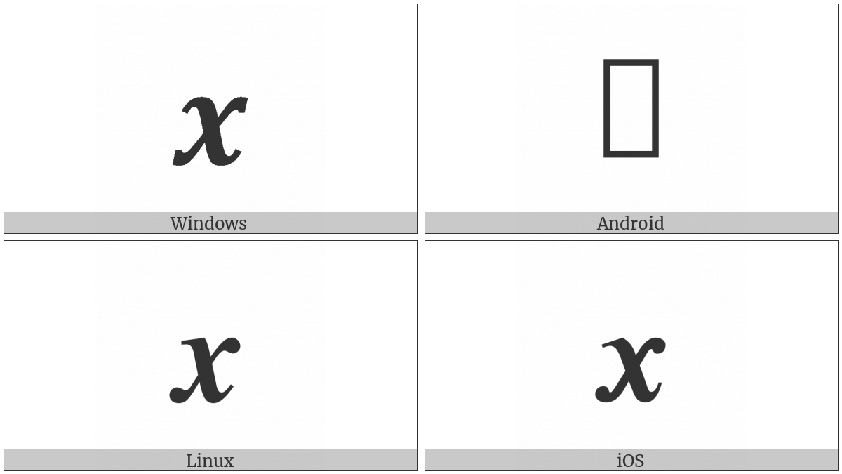 Mathematical Bold Italic Small X on various operating systems