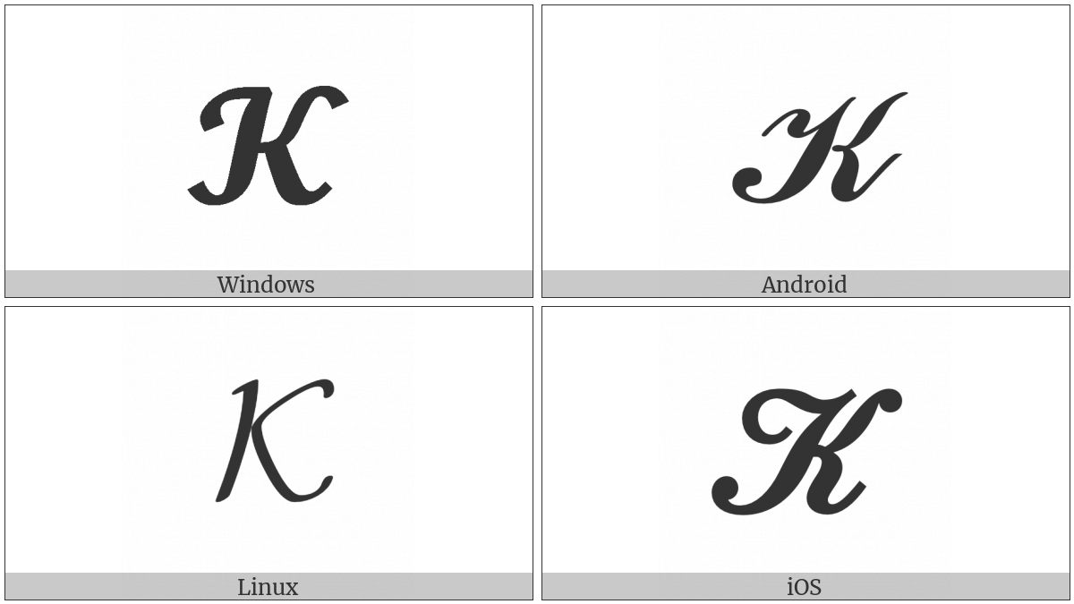 Mathematical Bold Script Capital K on various operating systems