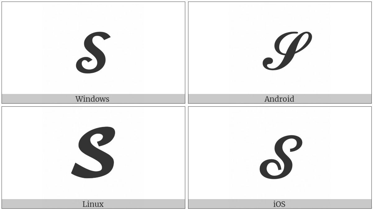 Mathematical Bold Script Capital S on various operating systems