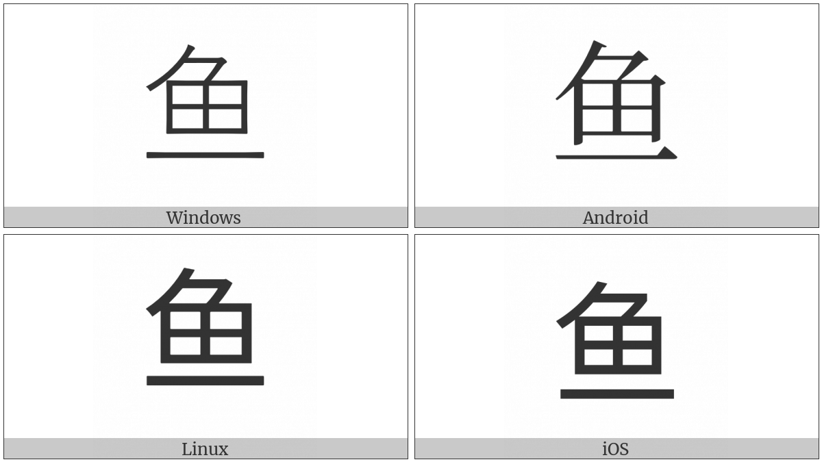 Cjk Radical C-Simplified Fish on various operating systems