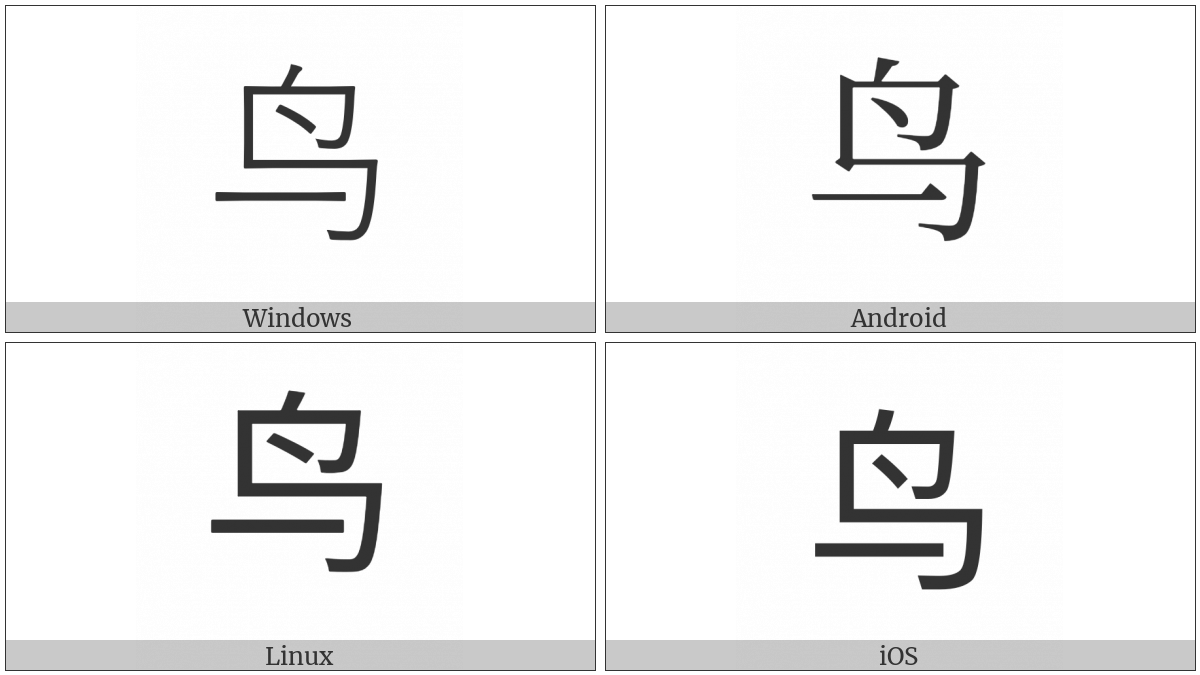 Cjk Radical C-Simplified Bird on various operating systems