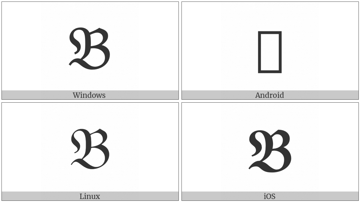 Mathematical Fraktur Capital B on various operating systems