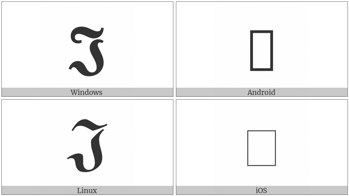 Mathematical Bold Fraktur Capital J on various operating systems