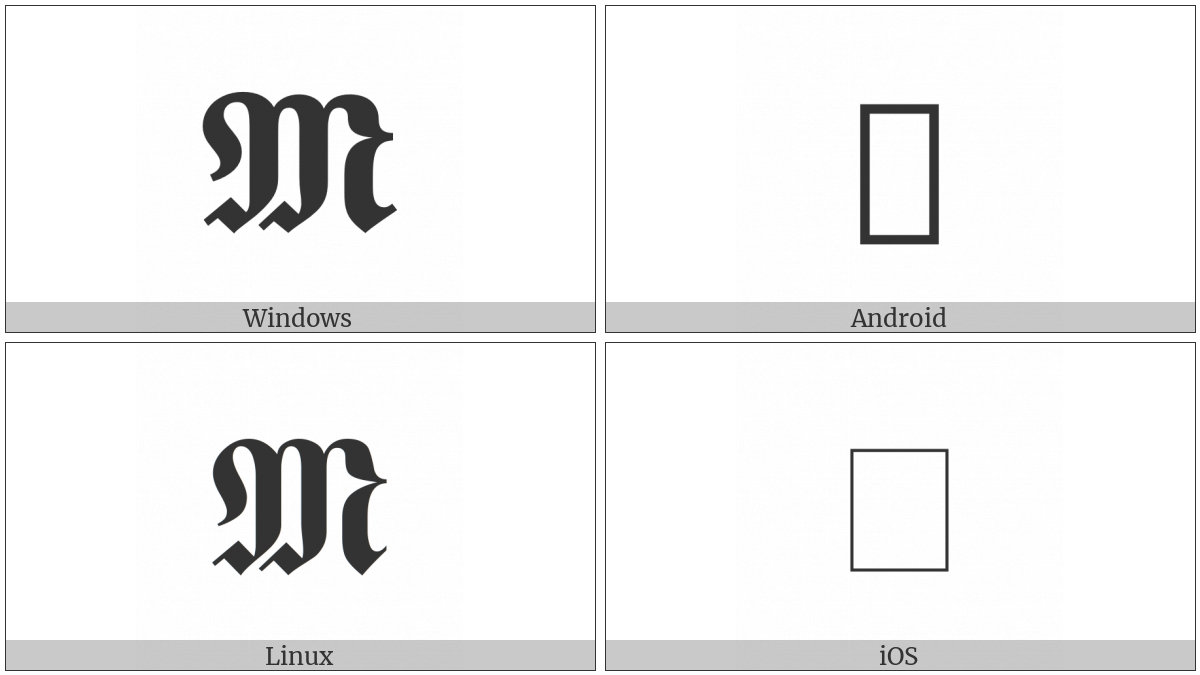 Mathematical Bold Fraktur Capital M on various operating systems