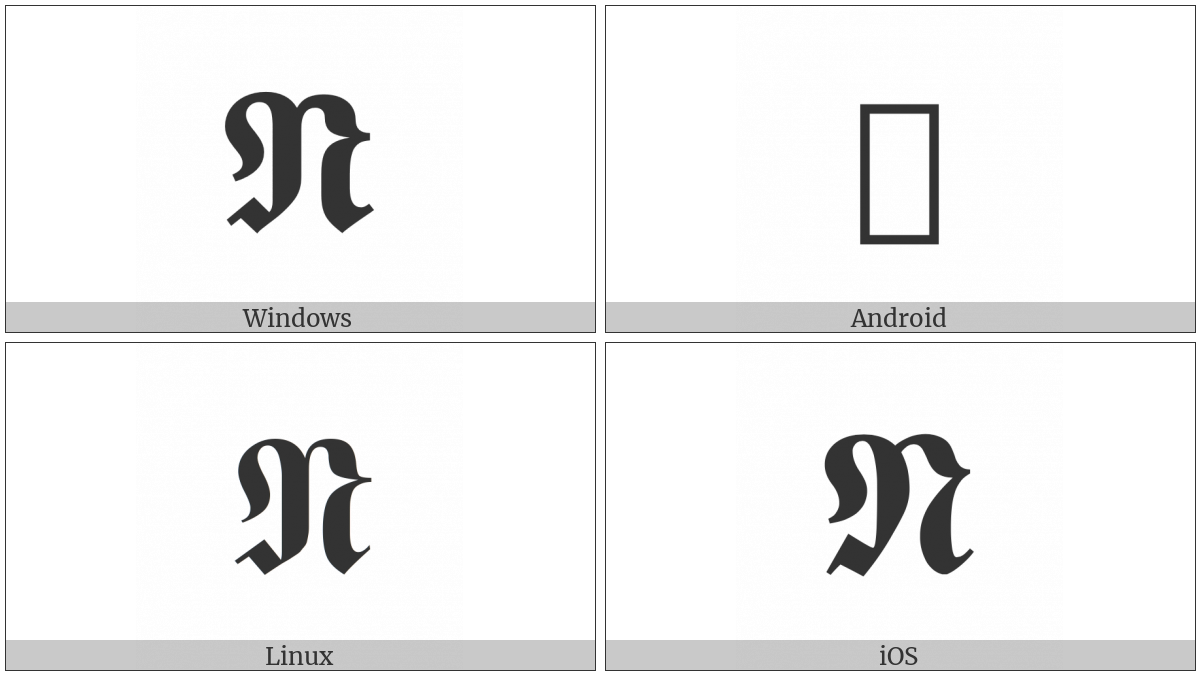 Mathematical Bold Fraktur Capital N on various operating systems