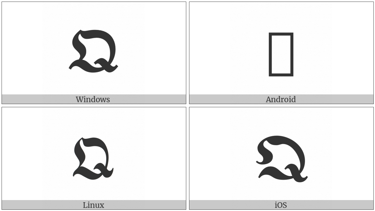 Mathematical Bold Fraktur Capital Q on various operating systems