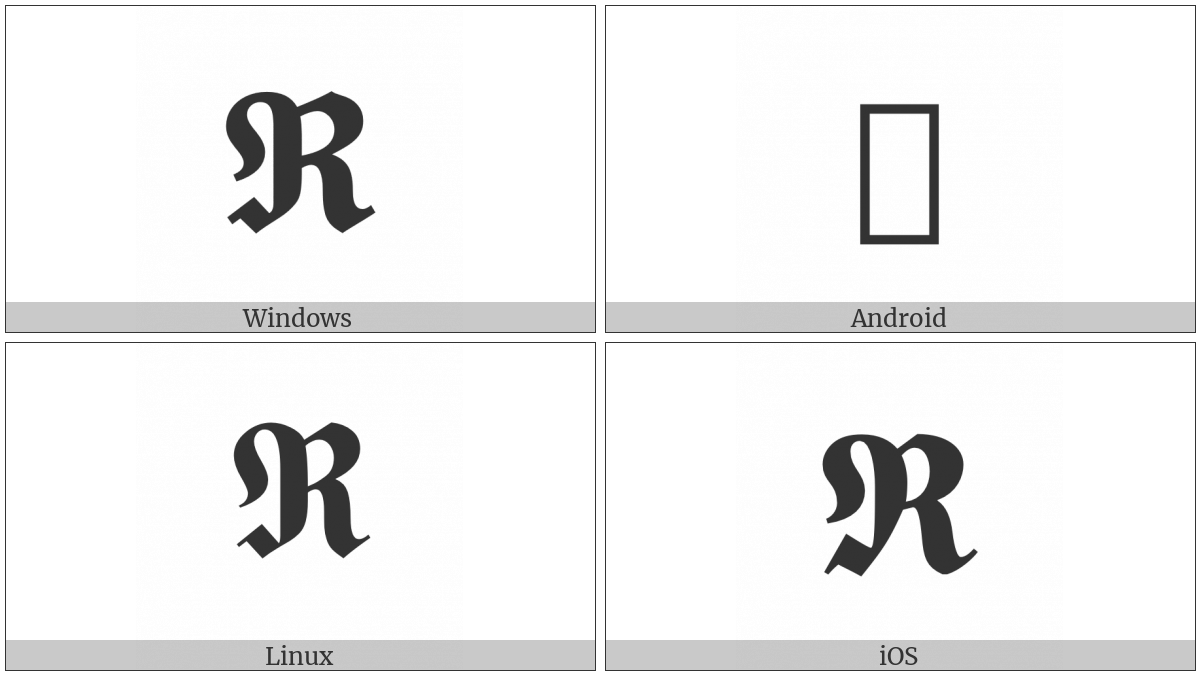 Mathematical Bold Fraktur Capital R on various operating systems