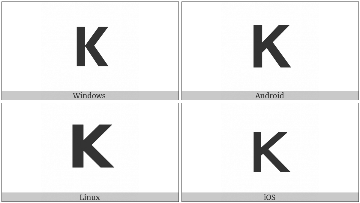 Mathematical Sans-Serif Bold Capital K on various operating systems