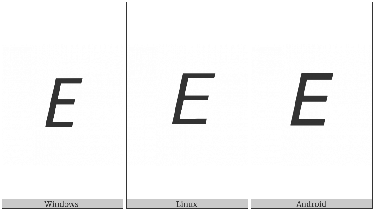 Mathematical Sans-Serif Italic Capital E on various operating systems