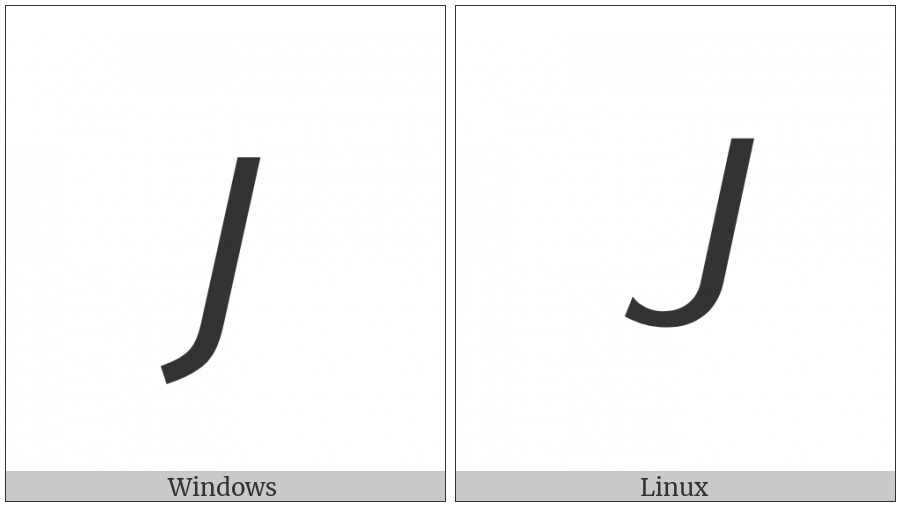 Mathematical Sans-Serif Italic Capital J on various operating systems