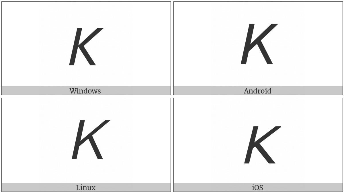 Mathematical Sans-Serif Italic Capital K on various operating systems