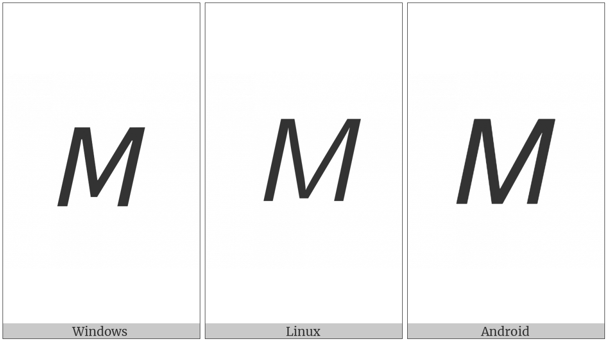 Mathematical Sans-Serif Italic Capital M on various operating systems