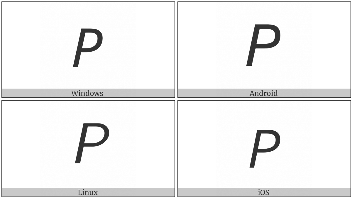 Mathematical Sans-Serif Italic Capital P on various operating systems