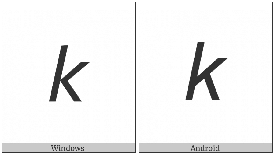 Mathematical Sans-Serif Italic Small K on various operating systems