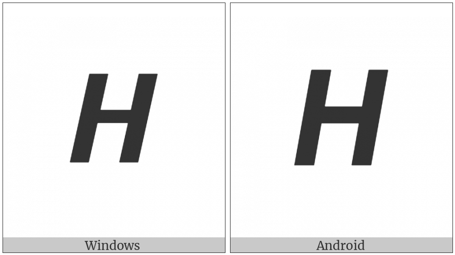 Mathematical Sans-Serif Bold Italic Capital H on various operating systems